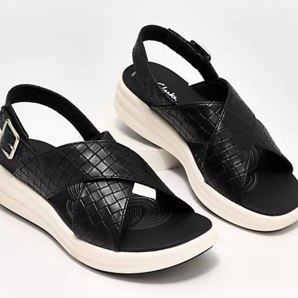 NWOB Womens Clarks Drift Sun Black Woven Cloudsteppers Sz 8 MSRP $70